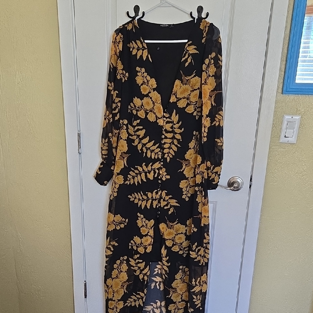 Nasty Gal Black and Gold Floral Long Sleeve Dress